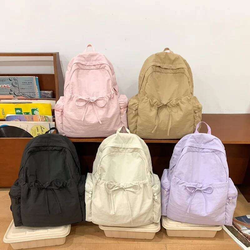 Simple and Versatile Drawstring Bow Large Capacity with Personalized Embroidered Name Nylon Backpack 2025 Gift New Z260202