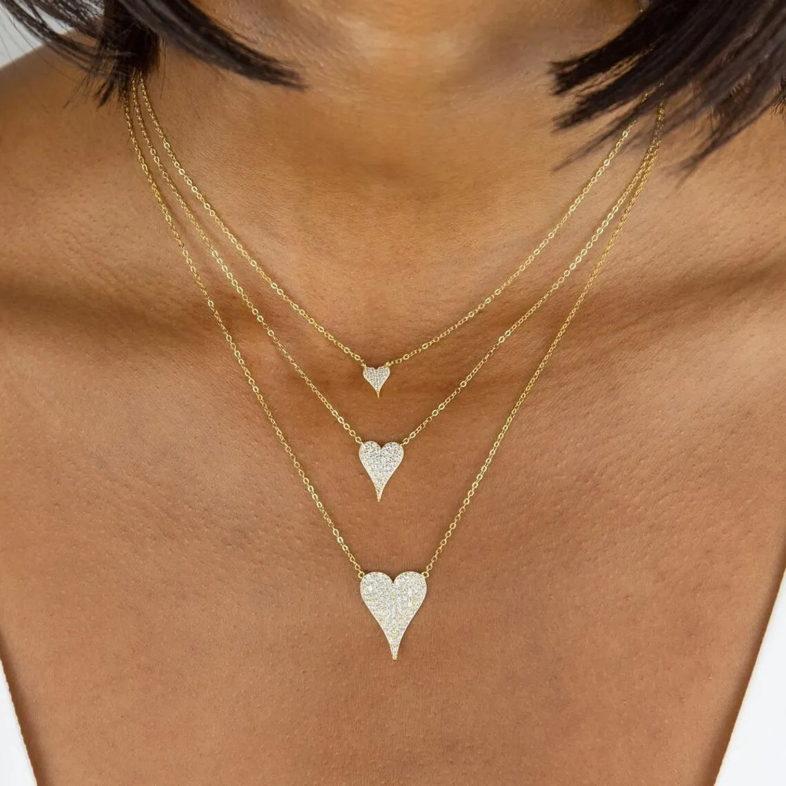 Hot Sale New Fashion Design Micro Pave Clear Cz Cute Danity Heart Charm Pendant Necklace Women Delicate Chain Hearts Jewelry