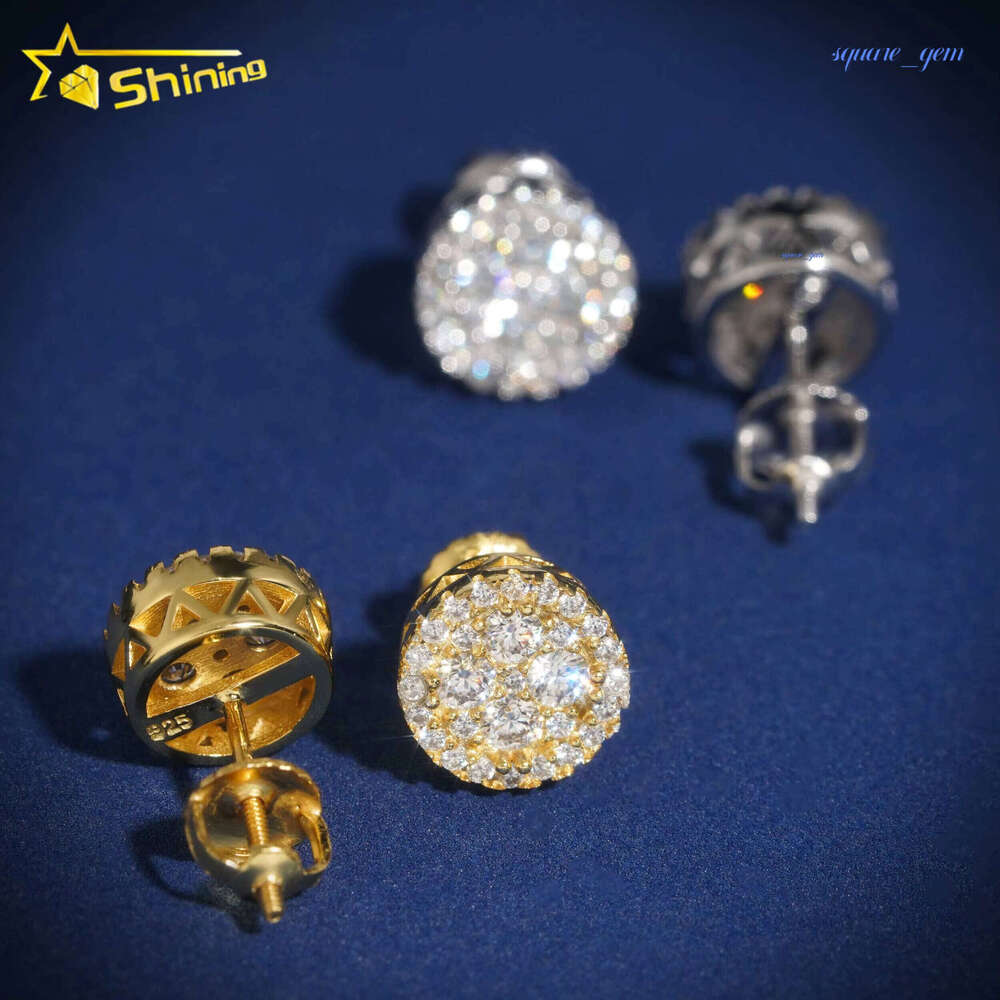 Iced Out 9Mm Width Round Shape Studs Lab Grown Diamond Hip Hop Man 10K Gold Jewelry Earrings