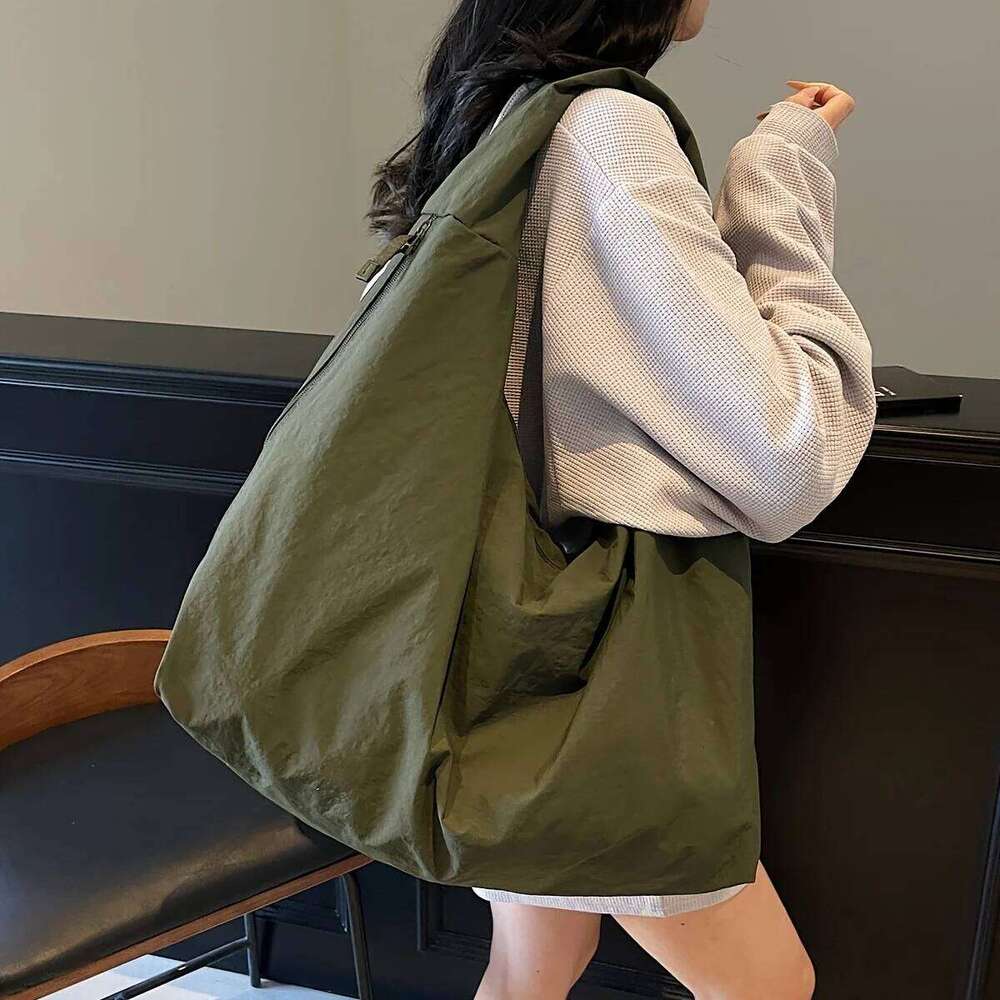 Chic Solid Color Nylon Tote Bag with Multiple Zipper Pockets, Large Capacity Casual Shoulder Bags for College, Work, Everyday Us C260204