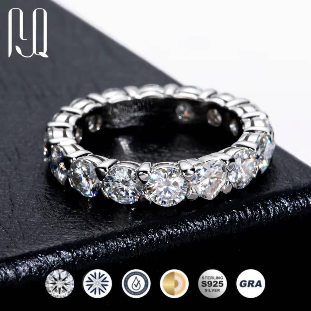 PYQ 4mm Heart Shaped Moissanite Eternity Band 925 Sterling Silver Fashion Wedding Ring Factory Direct