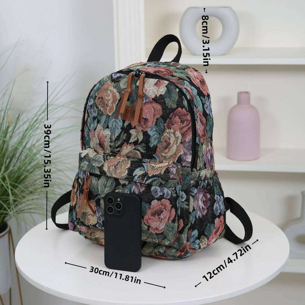 Thickened Embroidered Fabric Floral Pattern Travel Backpack Ladies Large Capacity Shoulder School Luggage Storage Bag Z260204