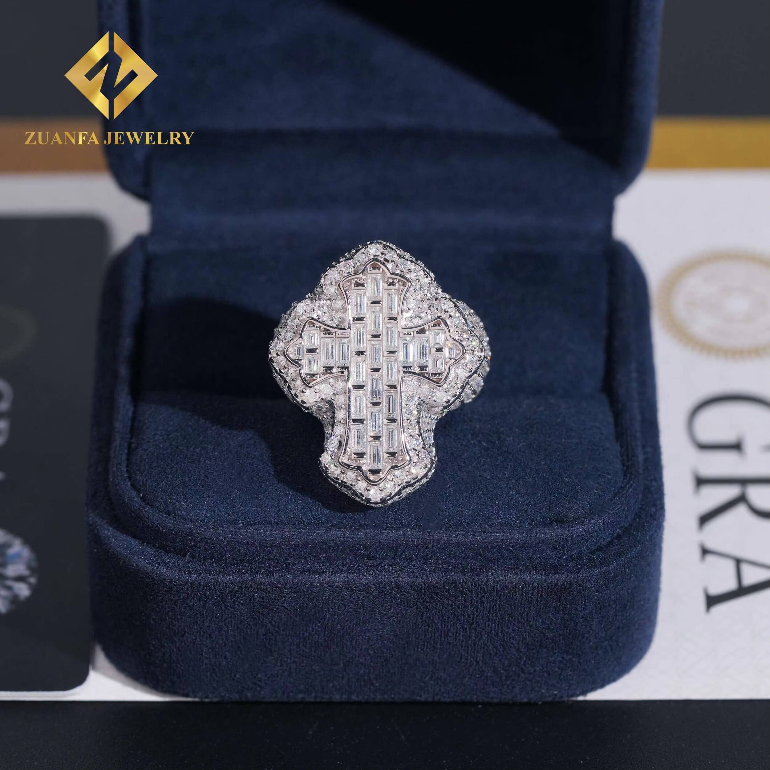 USA Warehouse Cross Ring Baguette Moissanite Ring VVS Iced Out Men Diamond Ring Ready to Ship Jewelry