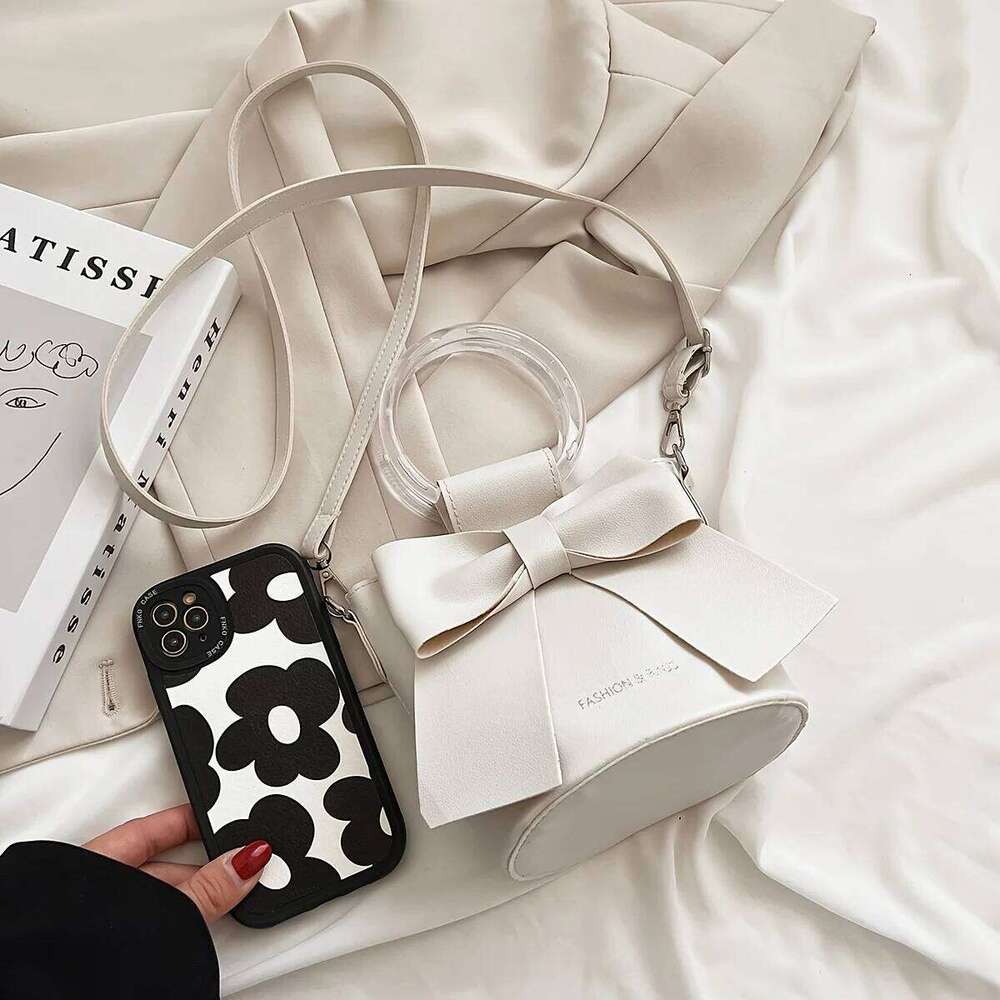 Stylish Women's Bucket Bag with Detachable Strap and Elegant Bow Accent Casual Shoulder Crossbody Bag, Summer Handbag Purse C260204