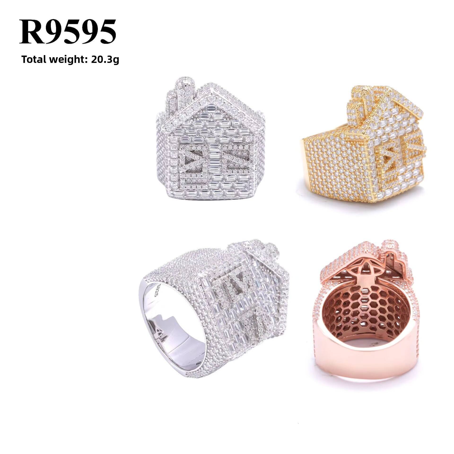 Wholesale Hip Hop Fine Jewelry Gold Plated 925 Sterling Silver House Design Stone VVS Baguette Iced Out Moissanite Ring for Men