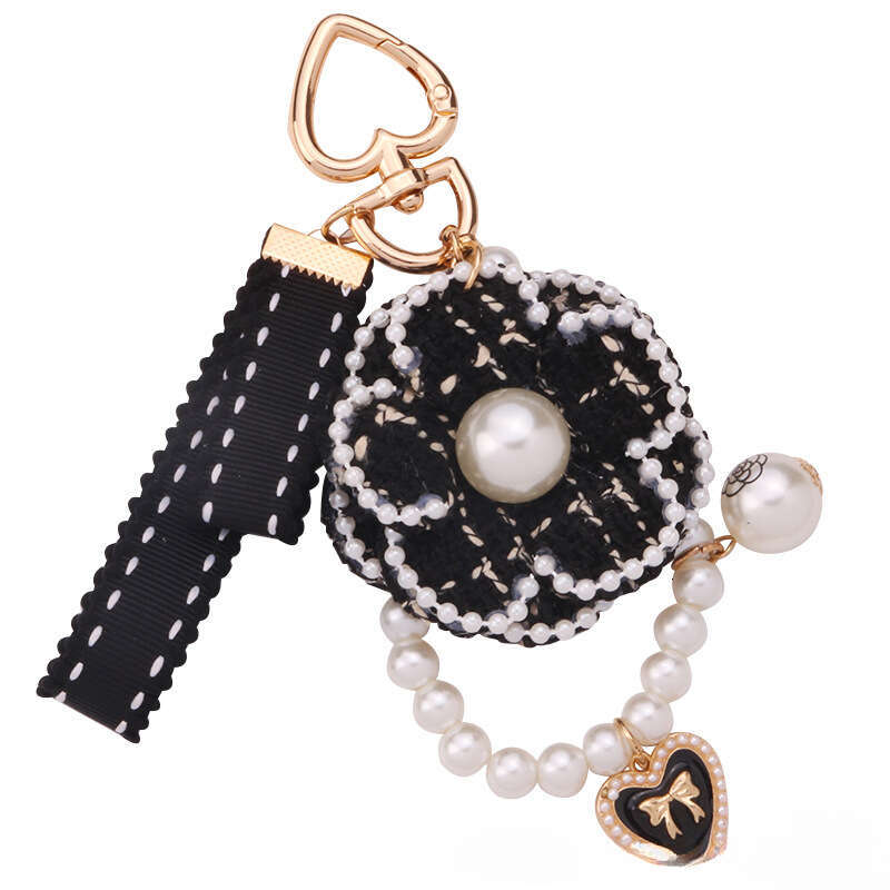 New Pearl Camellia Ribbon Keychain Pendant Cute Colorful Fabric Flower Accessories Earphone Case Bag Decoration