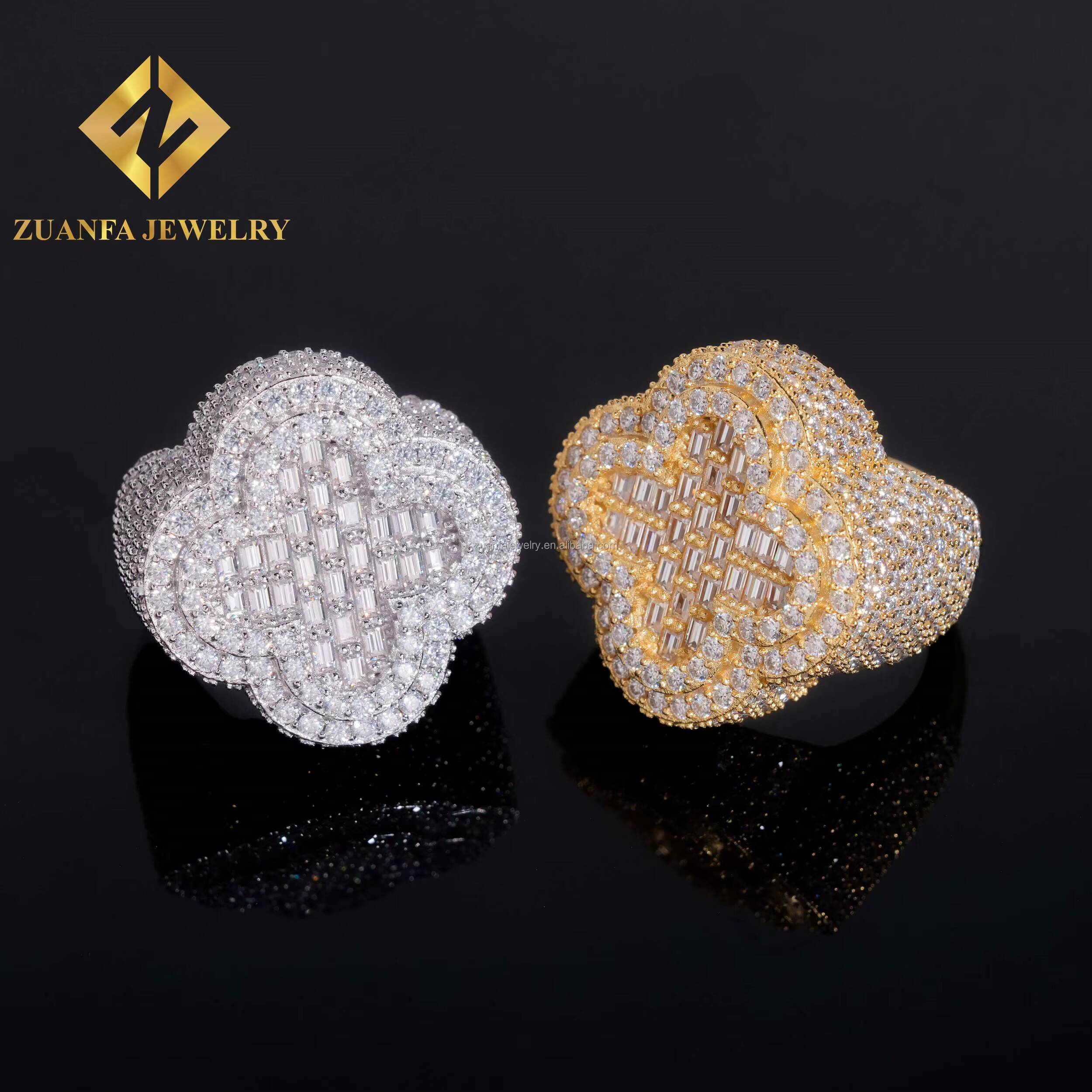 GRA Certificated Fully Iced Out Diamond Hip Hop Rings 925 Silver Gold Plated Moissanite Cross Ring Custom Rings for Men