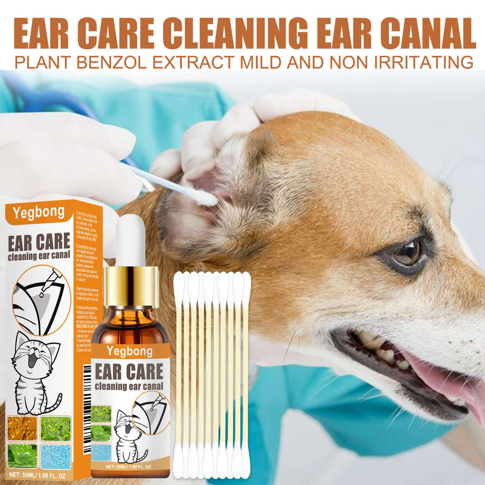 Yegbong Pet Cleanser with Cotton Swabs for Cats and Dogs, Mite Removal, Anti-Itch, Cleaning Drops, Ear Canal Deodorization S260203