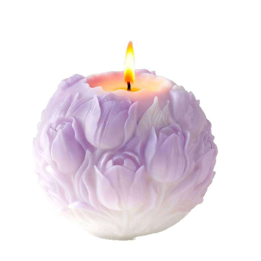 Tulip Flower Ball Candle Floral Sphere Silicone Mold DIY Aromatherapy Wax Plaster Diffuser Stone Home Decor S260204