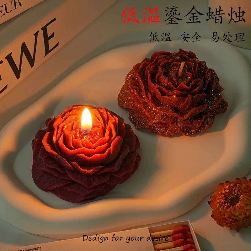 Gilded Red Rose Scented Handmade Flower Design Fragrance Candle Romantic Decoration Wedding Valentine Day Decorate S260204