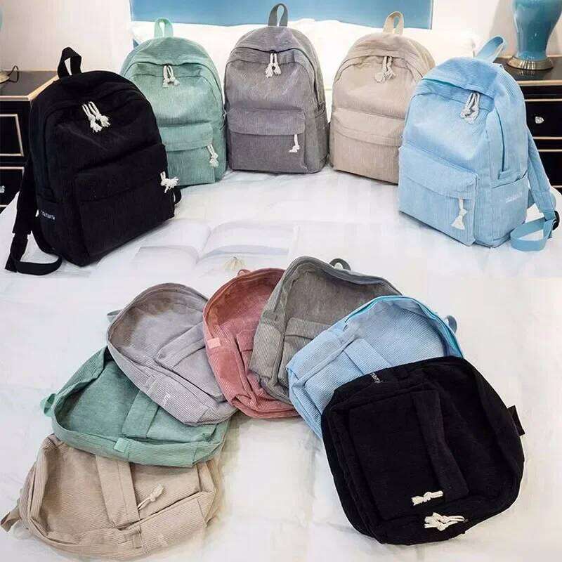Soft Corduroy Women Female Travel Teenage Girls Striped School Backpack Large Capacity Book Bag Z260204