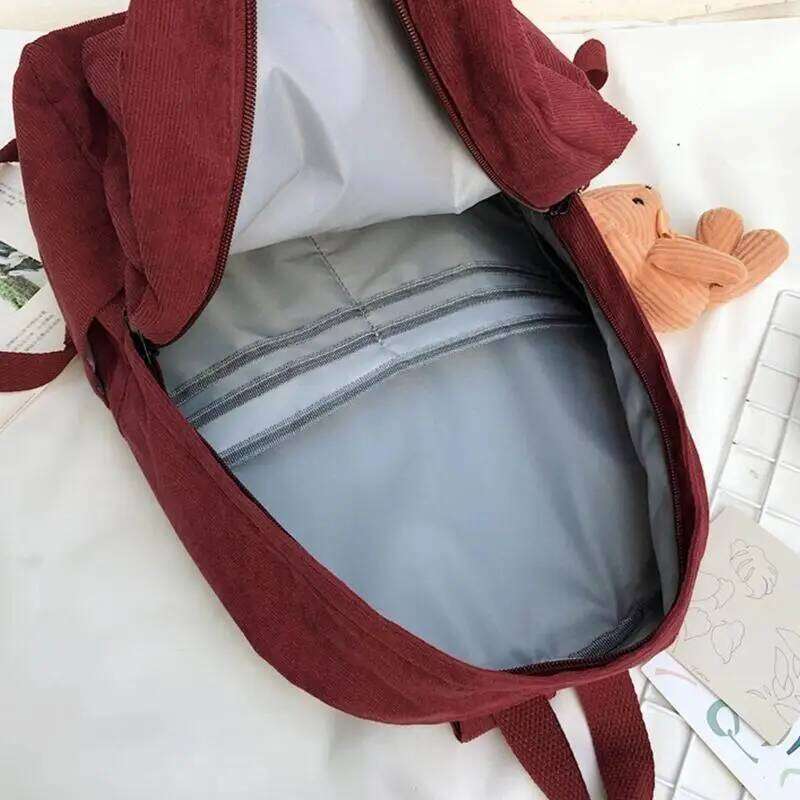 D46D Women Casual Corduroy Backpack with Pendant School Bag Travel College Daypack Female Girls Rucksack Handbags Z260204