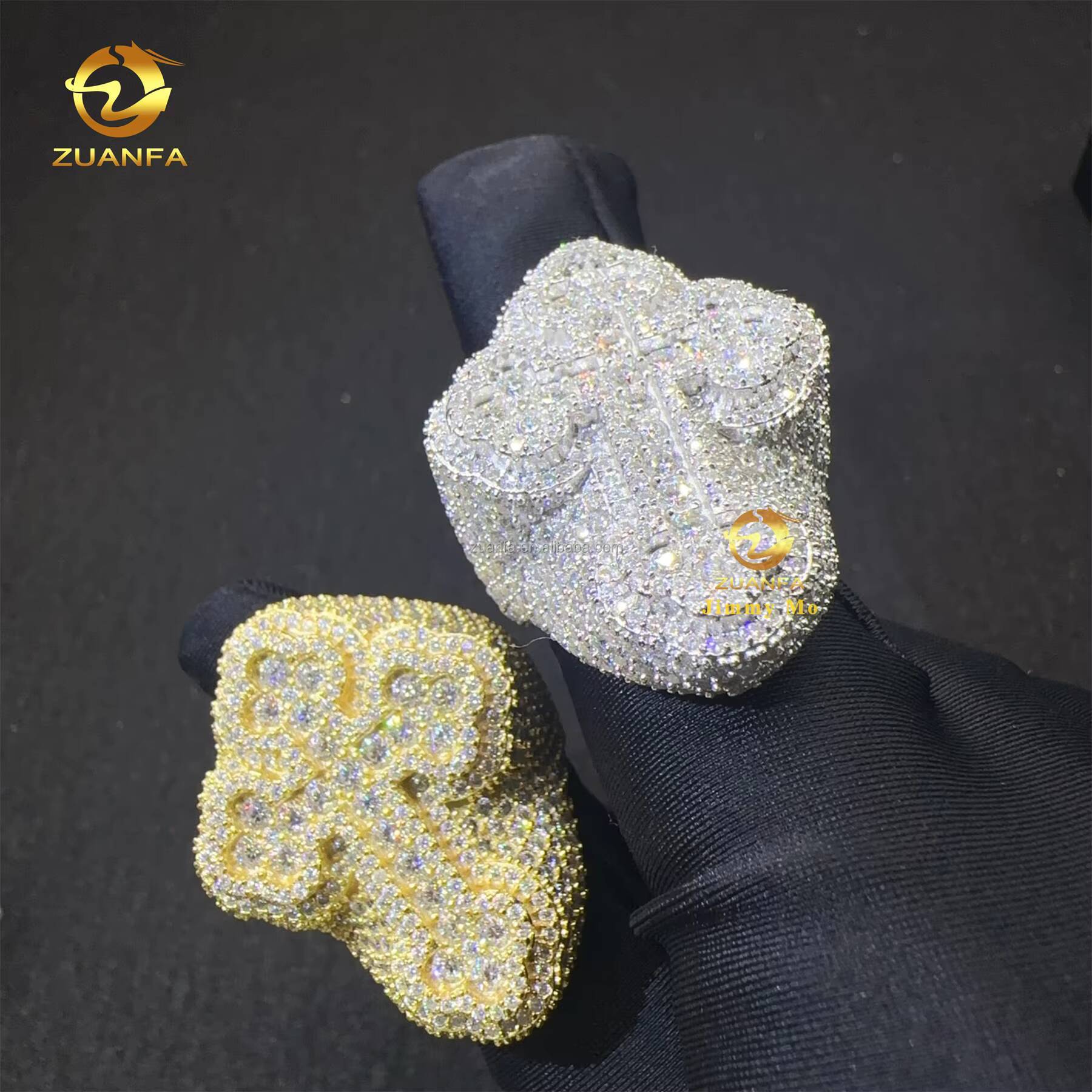 New Arrivals Bulk Stock Prong Setting High Quality Silver With Moissanite Diamond Hip Hop Iced Out Man Cross Ring With GRA