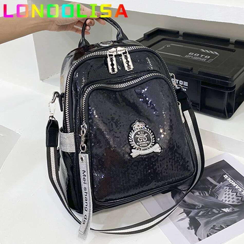 Fashion Sequins Women's Backpack High Quality Bookbag Soft Leather School Bags for Teenagers Girls 3 In 1 Ladies Travel Bagpacks Z260202