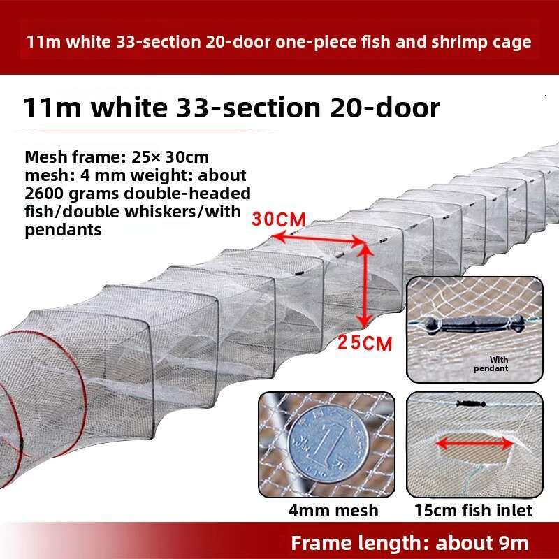 Heavy-Duty & High-Density Escape-Proof Net for Large-Sized Shrimp Traps, Portable Collapsible Fishing Cage, Freshwater Fishing Tool