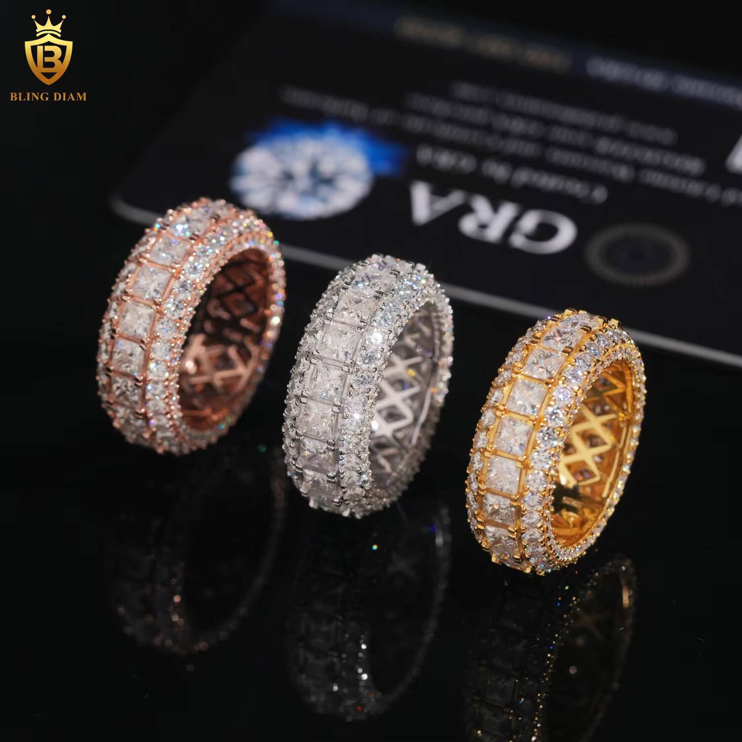 Rapper Rings for Men Hip Hop Style Jewelry 925 Sterling Silver Square Stone Design With Vvs Moissanite Iced Out Diamond