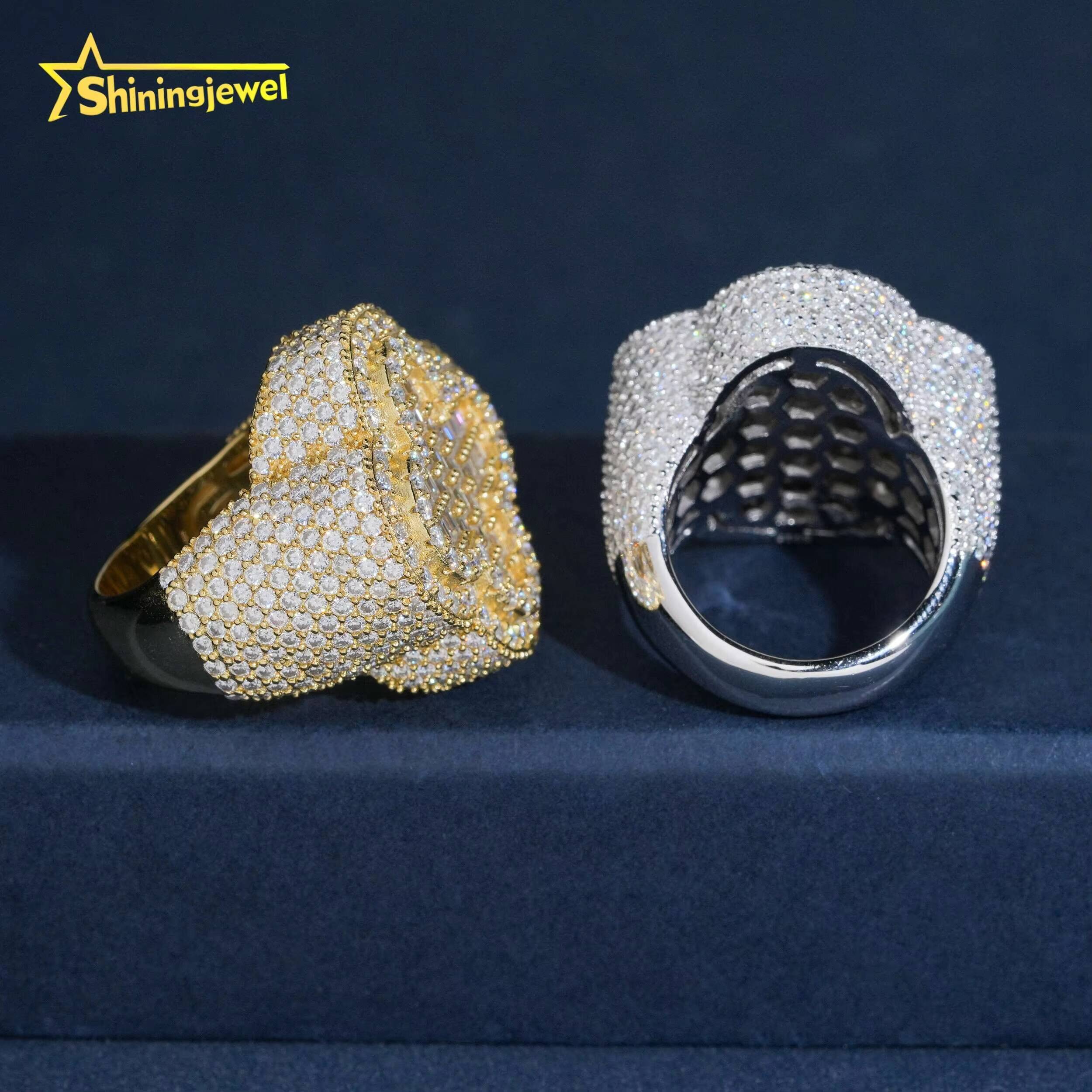 Stock Pass Diamond Tester Ring Moissanite Hip Hop Jewelry 925 Silver Fully Iced Cross Baguette Moissanite Ring Hip Hop for Men