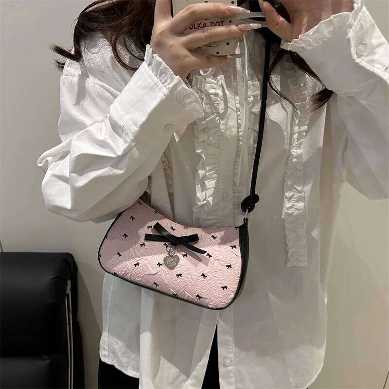 Niche Bow Underarm Fashion Top Handle Purse for Women, Chic Shoulder Tote, Minimalist Crossbody Bag, Versatile C260204