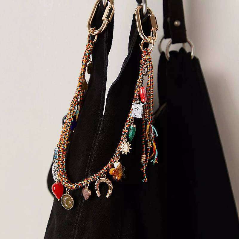 Hot Sale Personality Trendy Devil Eye Metal Geometric Heart Pendant Woven Freepeople Bag Chain