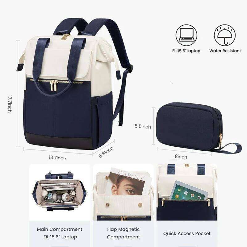 Ladies' 15.6-inch laptop backpack, work with lunch box, ladies' teacher nurse travel backpack Z260202