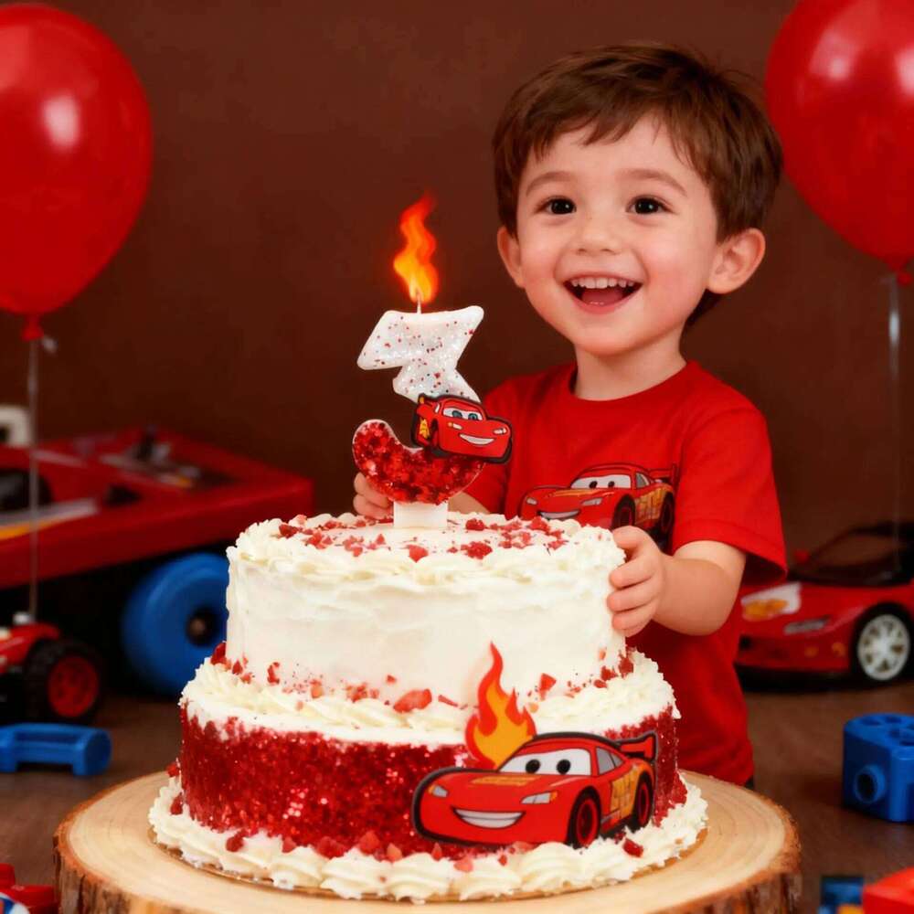 Digital 0-9 Racing Story Lightning McQueen Birthday Candle Cute Cake with Plugin S260204