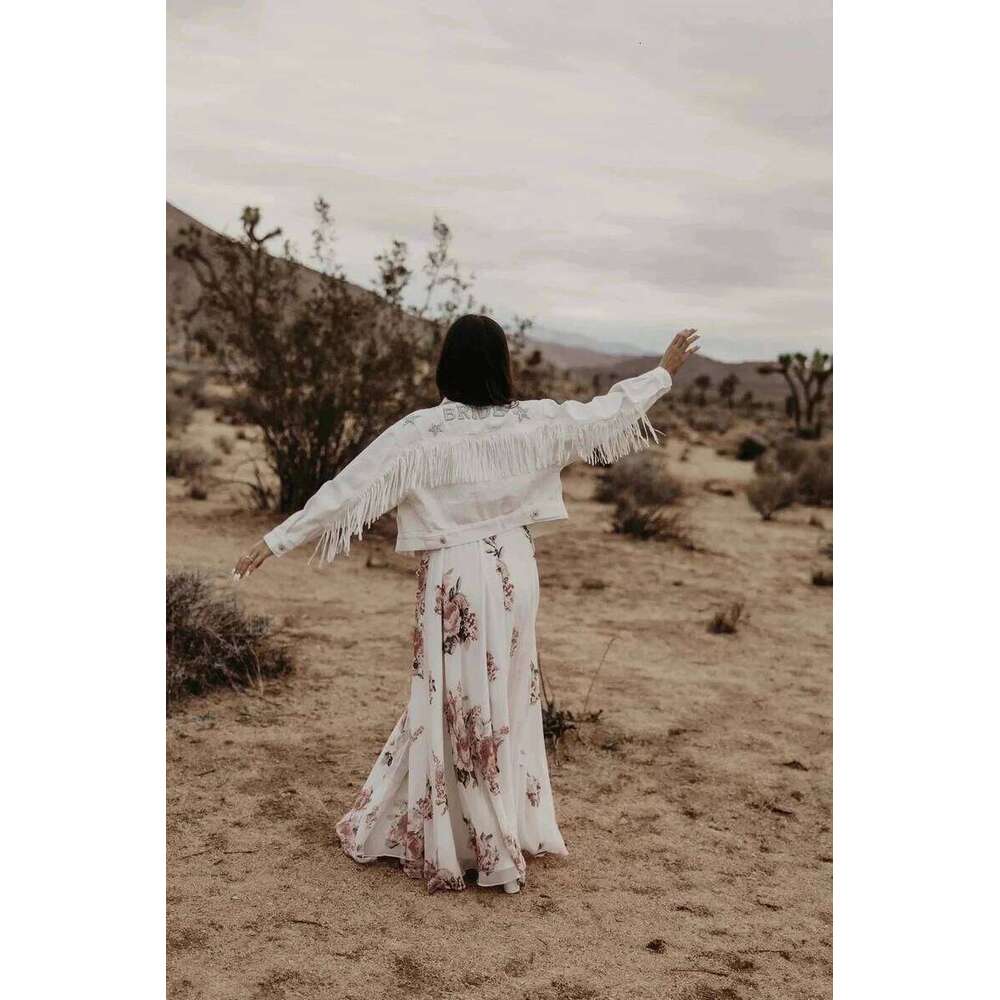 With Stars White Fringe Pearl & Rhinestone Personalized Bride Jacket Custom Mrs.Jean Wifey Denim Wedding Coats Tops