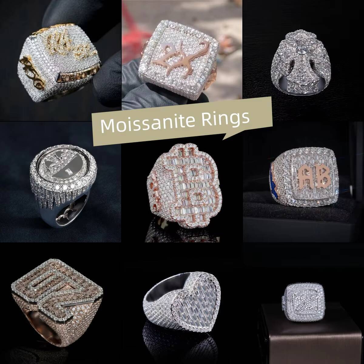 Baguette Cut Iced Out Heart Customized Ring Hip Hop 925 Sterling Silver Sophisticated Moissanite Ring