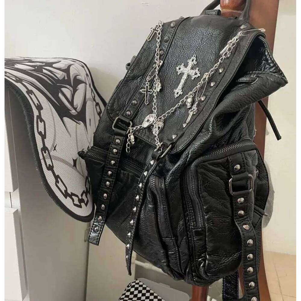 Grunge Rivet black Y2k Backpack Women Gothic Subculture Punk Cross Black Mochila Ladies Vintage Harajuku Backpacks Aesthetic Z260202