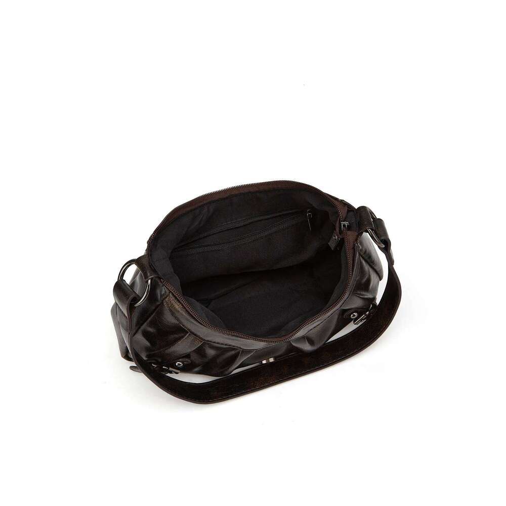 Y2K Retro Style Maillard Pleated Armpit Bag, Fashionable Ladies Cool Leather Shoulder Bag C260204