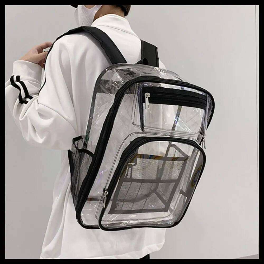 PVC Clear Large Capacity Waterproof Students Bookbag with Multi-pockets See Through Transparent Backpack School Z260204
