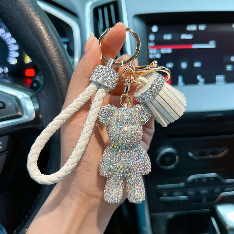 Personalized Full Diamond Little Violent Bear Cute Braided Rope Tassel Car Keychain Exquisite Gift Pendant