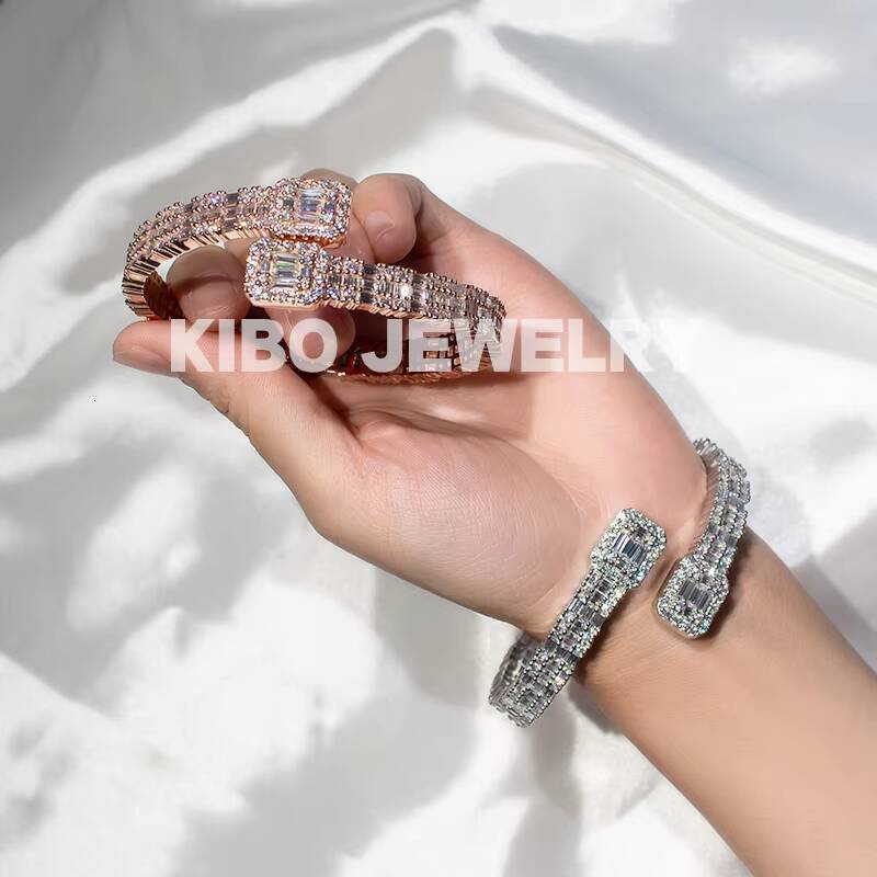 Luxury Hip Hop Men Bracelet 8mm Wide VVS baguette Moissanite Hip-hop Opening Ice Out Moissanite Bracelet