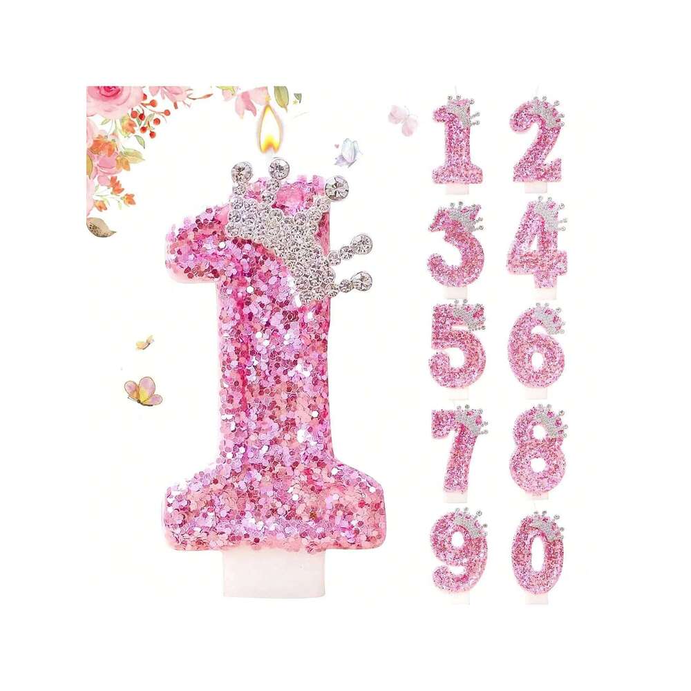 Cake Numeral Candles, Pink Color Creative Candle with Princess Crown, Happy Birthday Party Decoration S260204 798