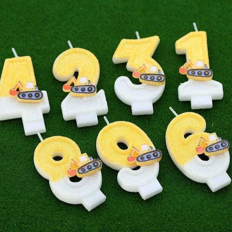 2025 Cross - border Creative Engineering Vehicle Excavator Digital Cake Decoration Handmade Birthday Candle S260204