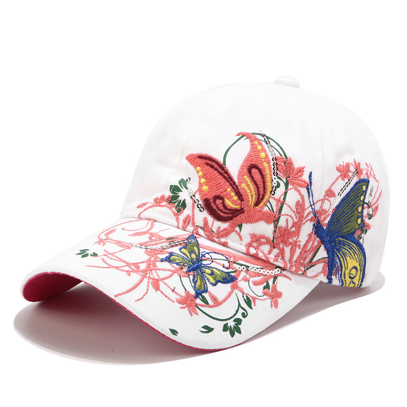 High-quality Fabric Wholesale Sun Protection and Shading Hats Korean-style Butterfly Sequin Embroidered Baseball Caps 83