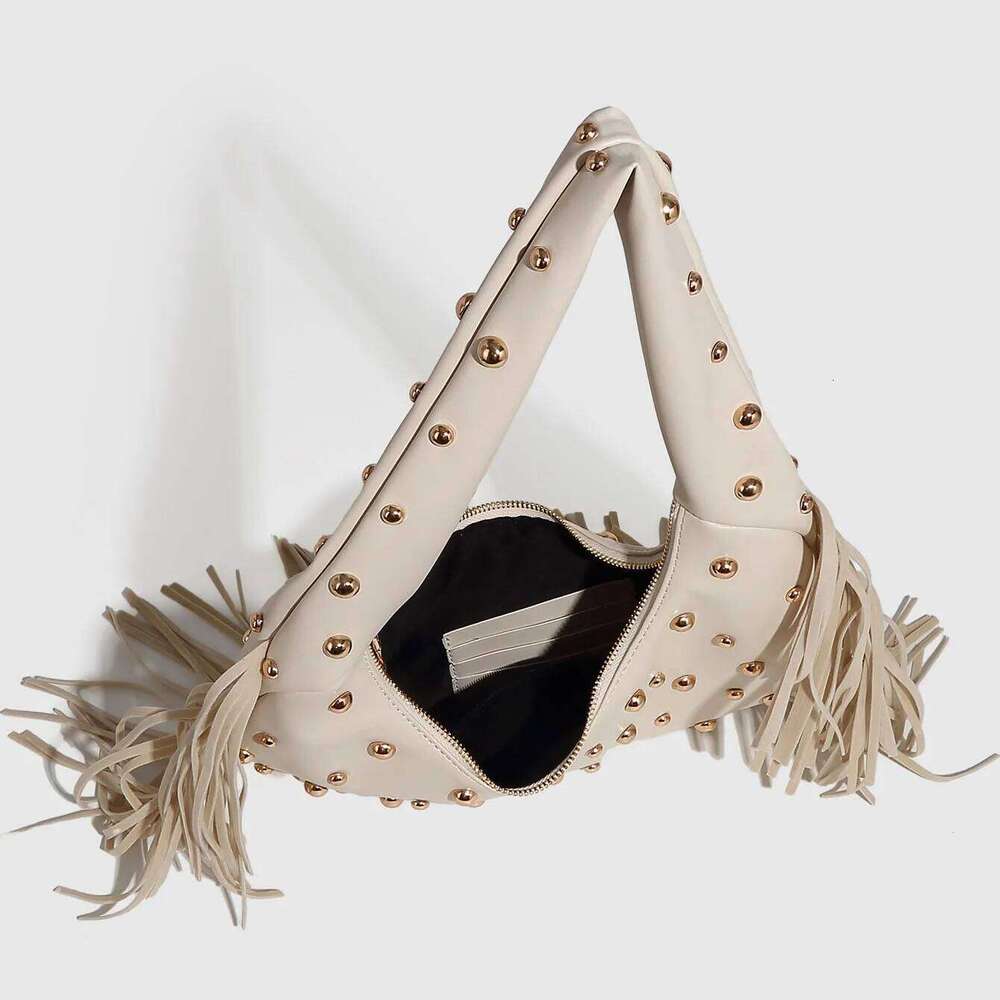 Women PU Leather Underarm European American Retro Personalized Tassel Rivet Trendy Simple Single Shoulder Crossbody Bag C260204