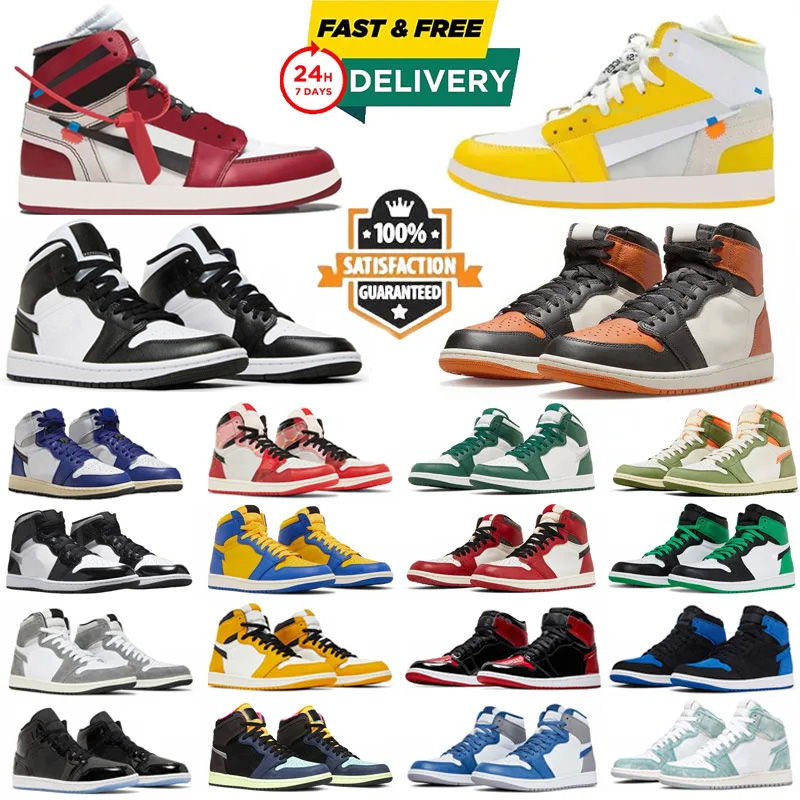 With box Design 1s Hight Cut Sneakers Off Chicago Off White Canary Yellow Washed Heritage Shattered Backboard Men Women Outdoor Casual Basketball Shoes 36-47
