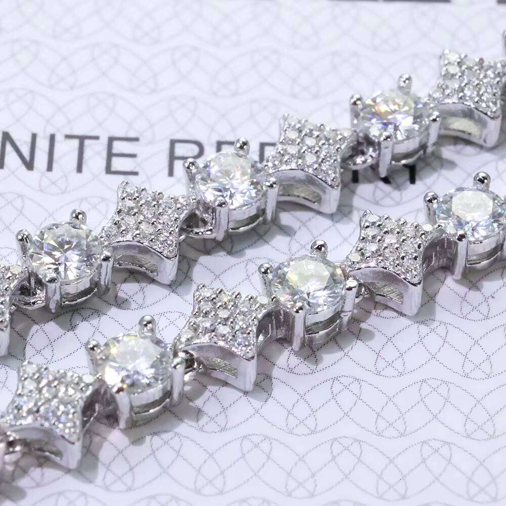 NUOYA 925 Sterling Silver 6Mm Star Shape Tennis Chain Women's Shiny VVS Moissanite Bracelet Fine Jewelry - view 4