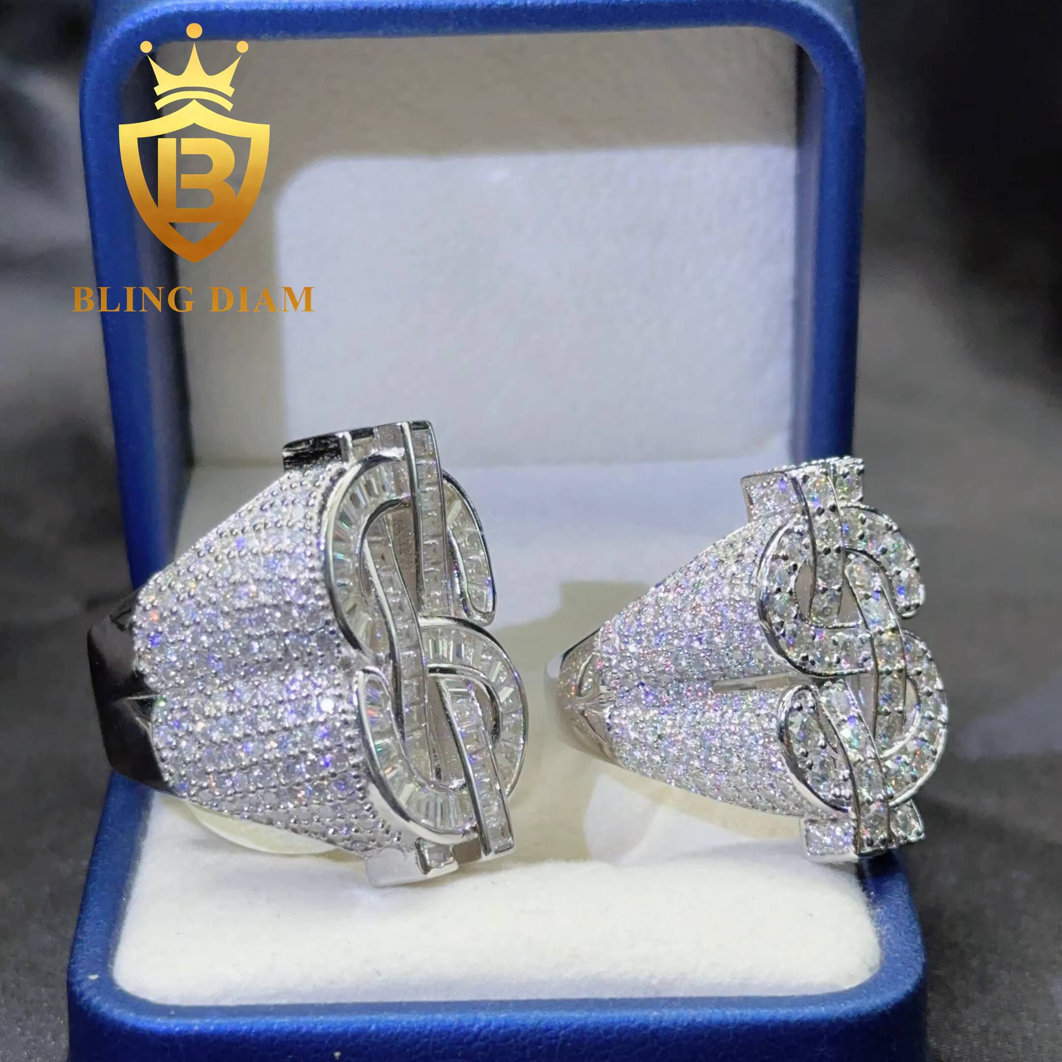 Pass Diamond Tester 925 Sterling Silver Iced Out Hip Hop Ring VVS Moissanite Diamond Us Dollars Rings for Men and Women