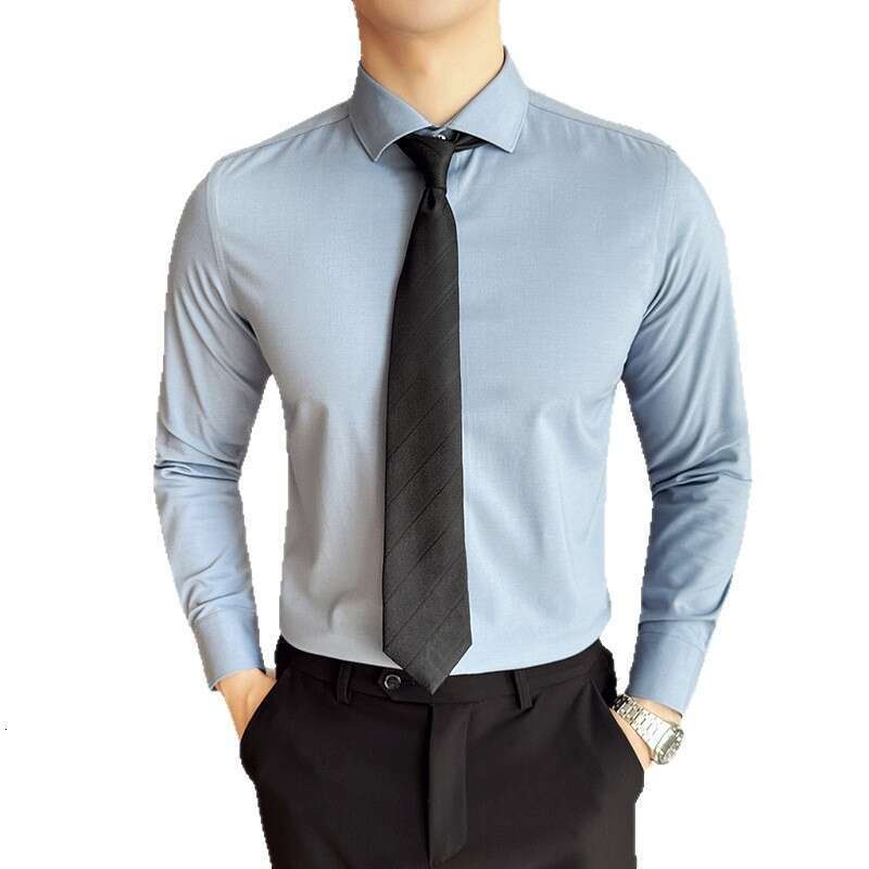 New Italian Windsor collar long sleeved shirt for men's business casual solid color shirt anti wrinkle, please refer to the product description f