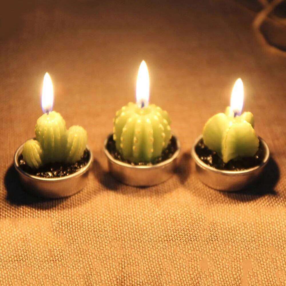 Green Cactus Candles Simulation Plant Decorative Table Tea Light Artificial Succulents Home Wedding Party Anniversary Festive S260204