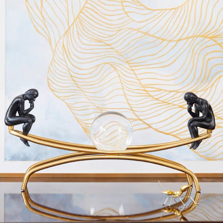 European Thinker Decoration Sample Room Living Room Wine Cabinet Office Comfortable Metal Crystal Ball Home Soft Decoration