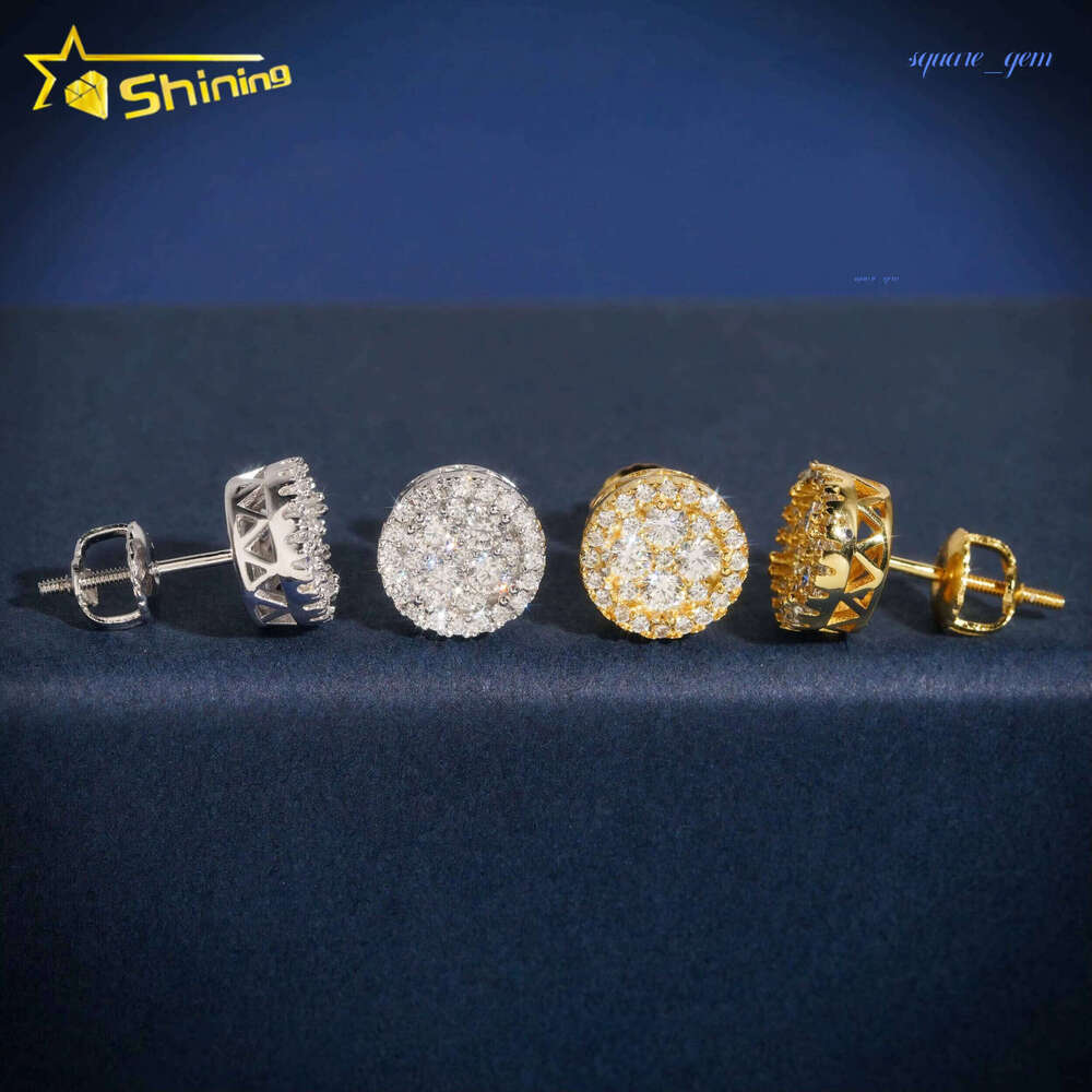 Iced Out 9Mm Width Round Shape Studs Lab Grown Diamond Hip Hop Man 10K Gold Jewelry Earrings