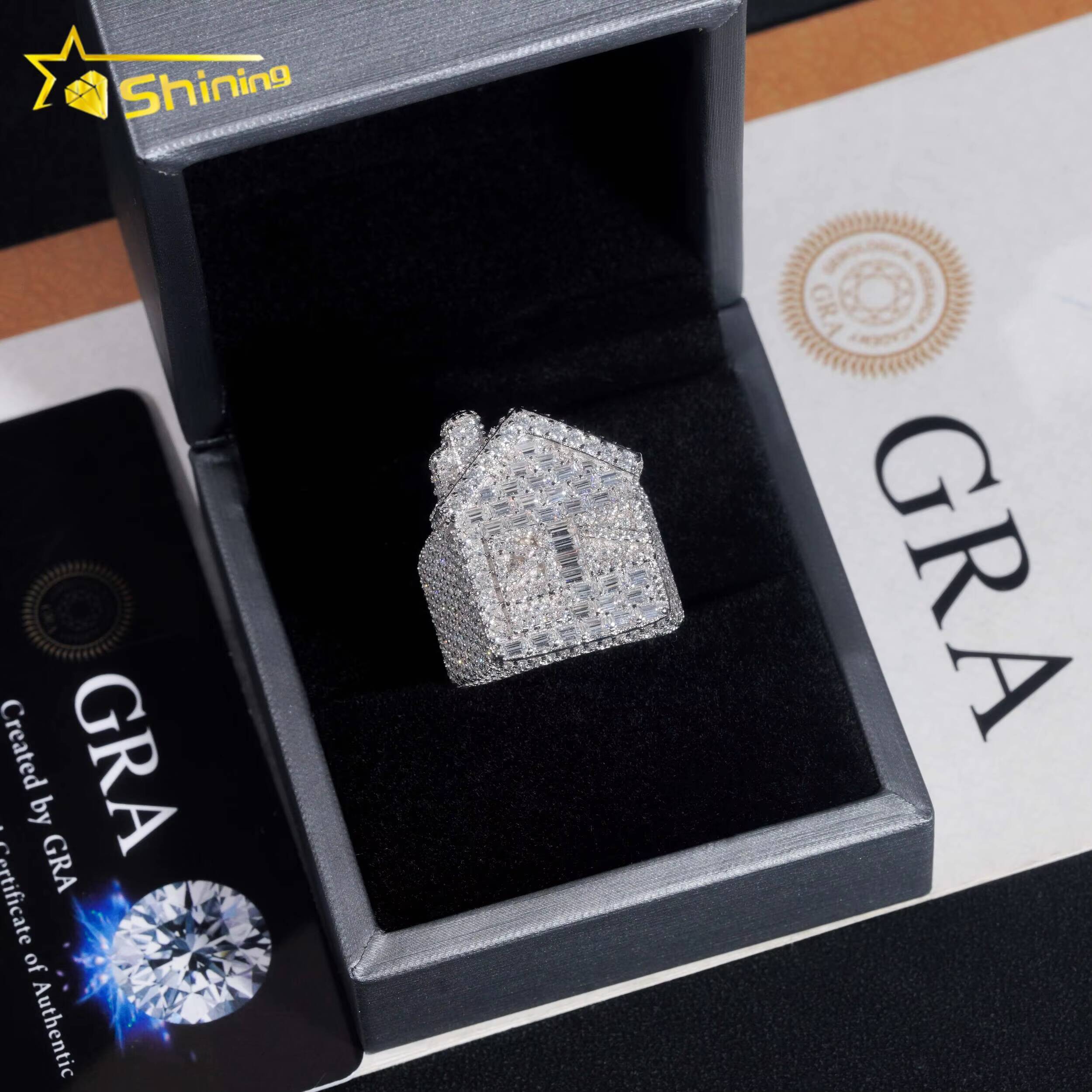 New Arrival Fashion Custom House Hip Hop 925 Sterling Silver Champion Mens Moissanite Ring