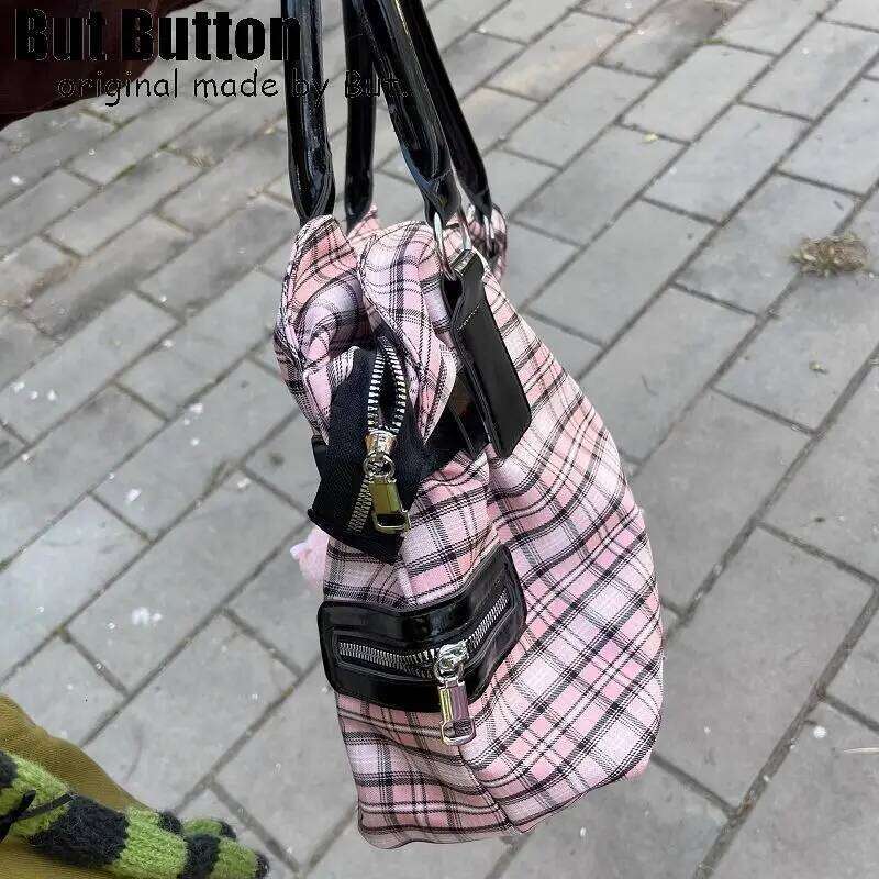 Y2k Girl Womens Tote Aesthetic Steampunk Punk Large pink Capacity Shoulder Bag Rivets Literary Harajuku New Handbag C260204