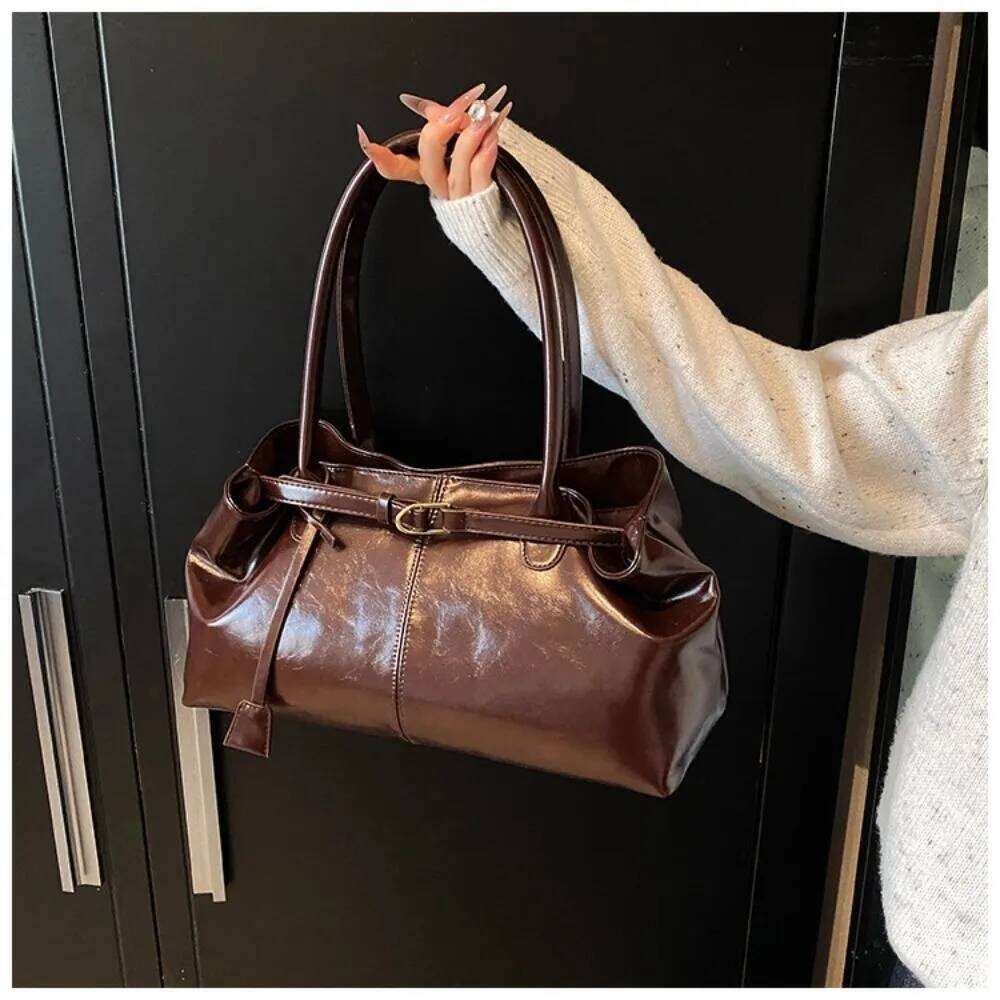 Fashion New Oil PU Leather Handbag Large Capacity Multifunctional Shoulder Casual Tote Underarm Bag for Women C260204