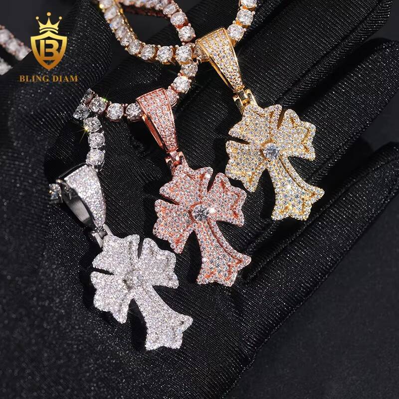 New Fashion GRA Certified Pass Diamond Tester Hip Hop Jewelry 925 Sterling Silver Iced Out VVS Moissanite Cross Pendant