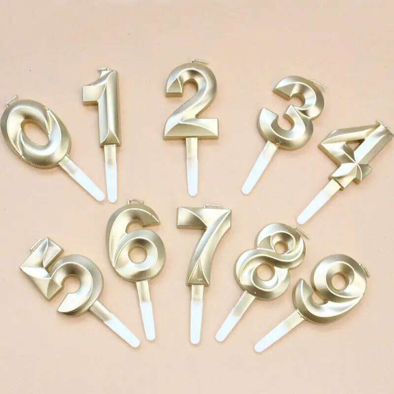 1PCS Digital Candle 0-9 Gold 3D Birthday Anniversary Commemorative Wedding Cake Decoration Party Atmosphere Photo Prop S260204