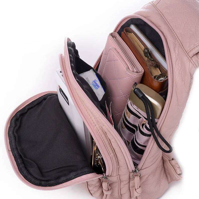 2024 Ladies Soft Washed Leather Cute Small School Bags for Girls Sac a dos Travel Backpack Mochila Feminina Z260202