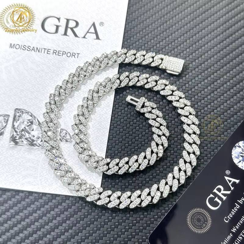 Pass Diamond Tester Real 925 Silver Small 6mm 8mm Wide Single Row Set Moissanite Diamond Bracelet Iced Out Cuban Link Chain